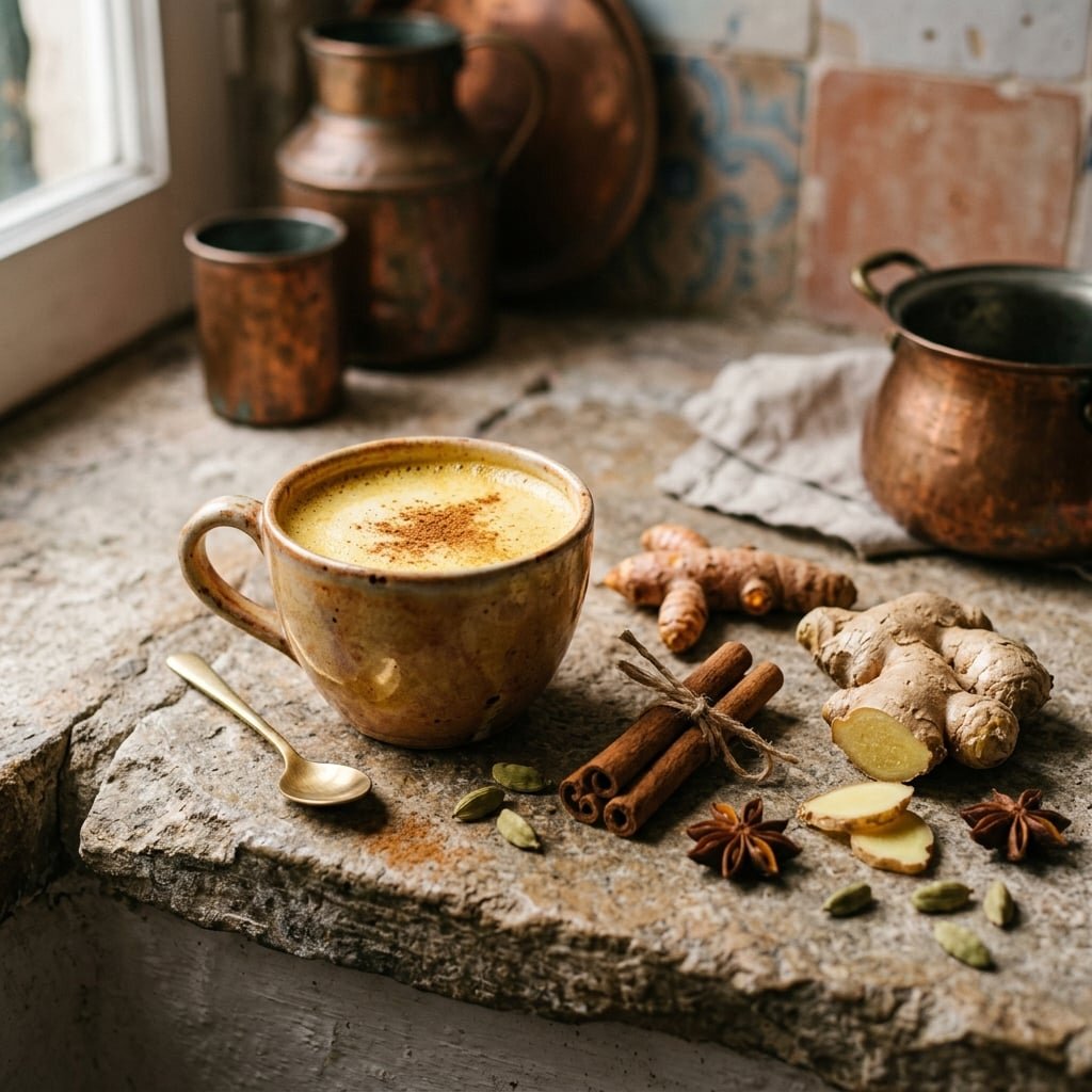 Golden Root Chai with turmeric, ginger and cinnamon sticks