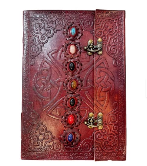 The Return Effect™ Journal — chakra leather-bound journal with brass clasps